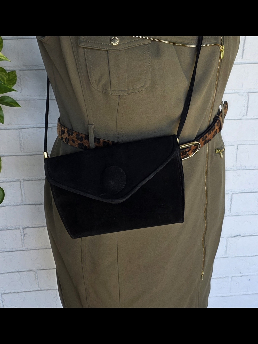 Rush Hour-Black Suede Crossbody Bag - Minimal Envelope Design- Vintage